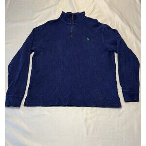 Polo Ralph Lauren Sweater Blue Knit 1/4 Zip Pullover Preppy Casual Mens M